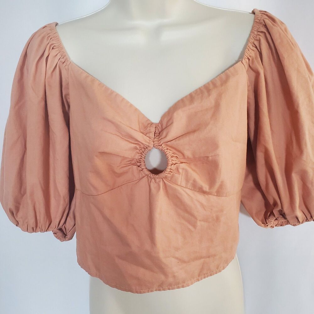 Abercrombie & Fitch Women’s Top Size Medium Orange Balloon Sleeve Poplin Smocked